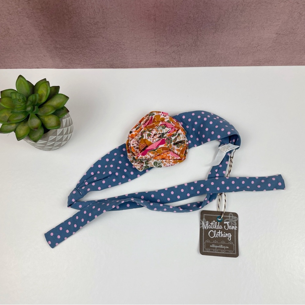 Matilda Jane Blue Pink Polka Dot Orange Floral Ruffle Bow Headband New With Tag
